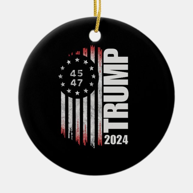Donald Trump 2024 Election Vote 45 47 American  Ceramic Tree Decoration (Front)