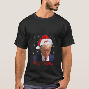 Donald Trump 2024 Mug Shot Trump Santa Hat Merry C T-Shirt
