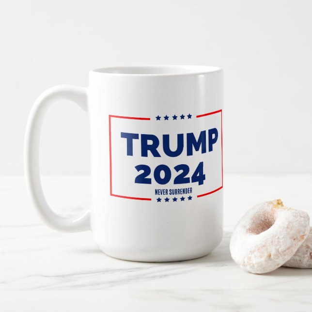 Donald Trump 2024 Never Surrender Coffee Mug (With Donut)