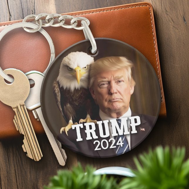 Donald Trump 2024 Photo - bald eagle on shoulder Key Ring (Personalized Keychain - campaign gear)