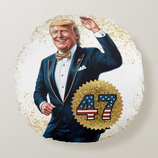 Donald Trump 2024 Presidential 47 Winner Round Cushion (Front)