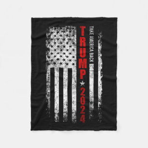 Donald Trump 2024 Take America Back American Flag Fleece Blanket