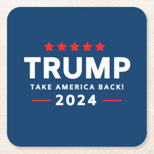 Donald Trump 2024 Take America Back Square Paper Coaster