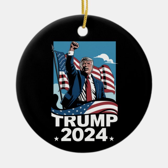 Donald Trump 2024 US Election American Flag Ceramic Tree Decoration (Front)