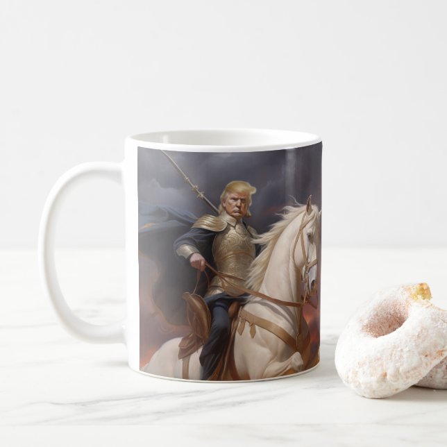 Donald Trump 2024 White Horse Knight Hero Funny AI Coffee Mug (With Donut)
