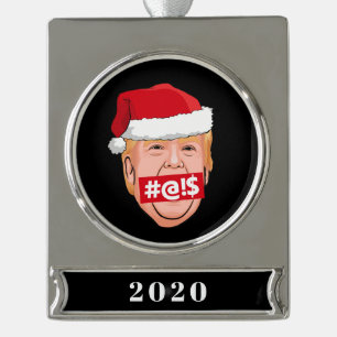 DONALD TRUMP Angry Christmas Silver Plated Banner Ornament