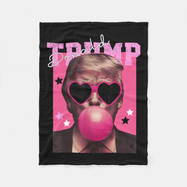 Donald Trump Blowing Bubble Gum Pink Sungles Trump Fleece Blanket (Front)