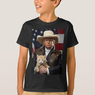 Donald Trump Cat Shirt Cowboy American Flag Funny