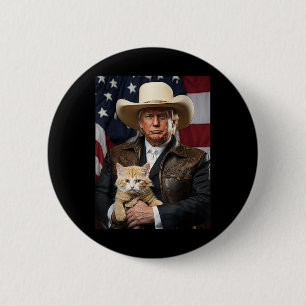 Donald Trump Cat Shirt Cowboy American Flag Funny  6 Cm Round Badge