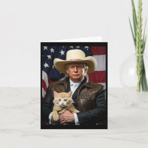 Donald Trump Cat Shirt Cowboy American Flag Funny Card