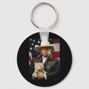 Donald Trump Cat Shirt Cowboy American Flag Funny Key Ring