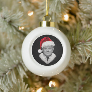 Donald Trump Christmas Funny Santa Hat Gift Ceramic Ball Christmas Ornament