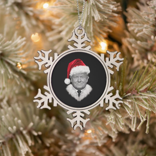 Donald Trump Christmas Funny Santa Hat Gift  Snowflake Pewter Christmas Ornament (Tree)