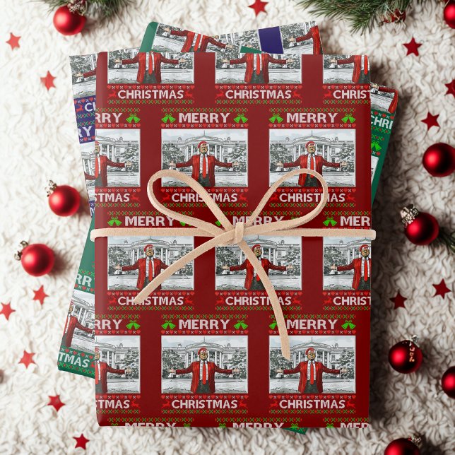 Donald Trump Christmas Funny Santa Hat Red Wrapping Paper Sheet (Creator Uploaded)