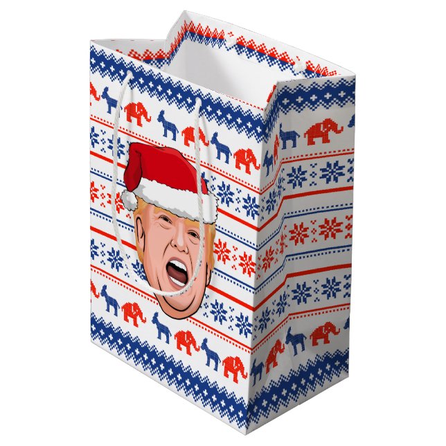 DONALD TRUMP Christmas Medium Gift Bag (Back Angled)