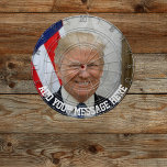 Donald Trump Dartboard<br><div class="desc">The board features an image of Donald Trump. Add your funny text message and have fun during the USA elections.</div>