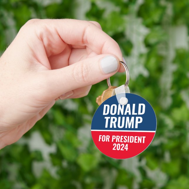 Donald Trump for President 2024 Pinback Button Key Ring (Hand)