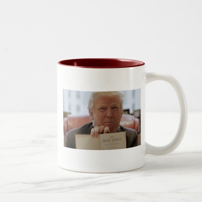 Donald Trump Holding Bible - 11oz Two-Tone Coffee Two-Tone Coffee Mug (Right)
