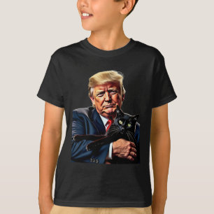Donald Trump Holding Cat Graphic Funny Political M T-Shirt