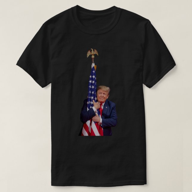 Donald Trump Hugging American Flag Sticker.png T-Shirt (Design Front)