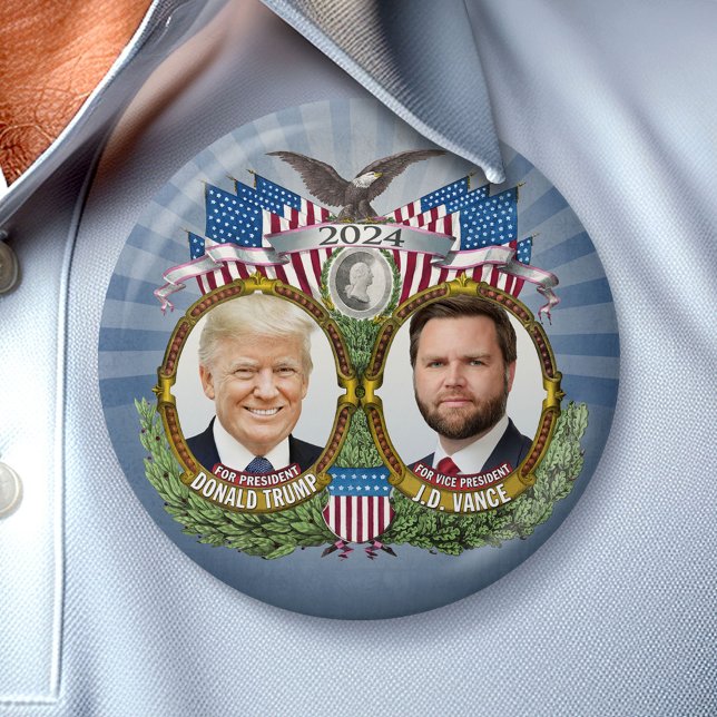 Donald Trump JD Vance President Vice Jugate Photo 7.5 Cm Round Badge (Campaign Button)