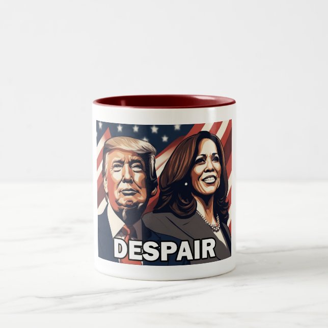 Donald Trump Kamala Harris Despair Two-Tone Coffee Mug (Center)