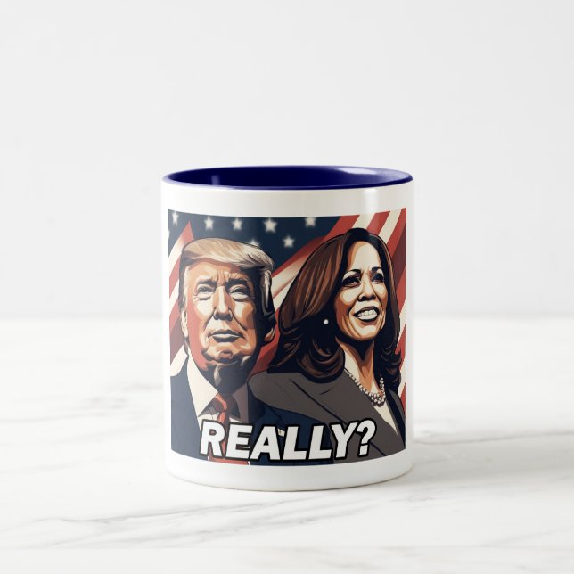 Donald Trump Kamala Harris Really? Two-Tone Coffee Mug (Center)