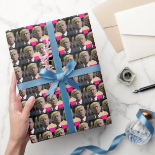 DONALD TRUMP KISS CUPCAKES BIRTHDAY WRAPPING PAPER
