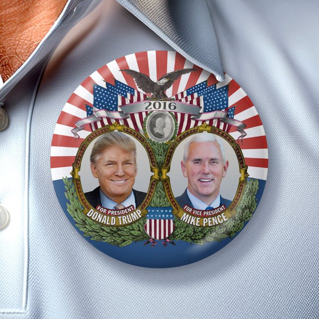 Donald Trump & Mike Pence Jugate Photo Red Blue 7.5 Cm Round Badge (Collectible Campaign Button - 2016 Election Trump Pence)