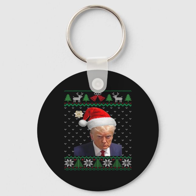 Donald Trump Mug Shot Ugly Christmas  Key Ring (Front)
