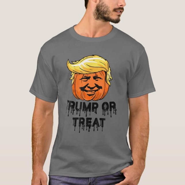 Donald Trump Or Treat Scary Pumpkin Halloween Funn T-Shirt (Front)