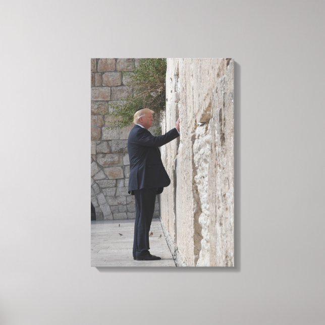 Donald Trump Places Note In Western Wall Canvas Print (Front)