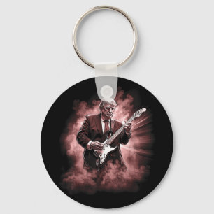 Donald Trump Playing Electric Rock Guitar Key Ring