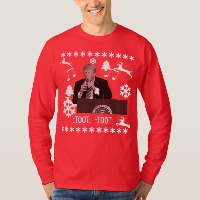 Donald Trump playing xmas bottle ugly shirt (Front)