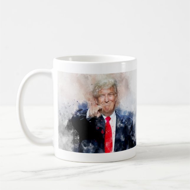 Donald Trump pointing portrait watercolor Coffee Mug (Left)