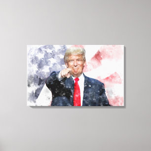 Donald Trump pointing with American flag Canvas Print