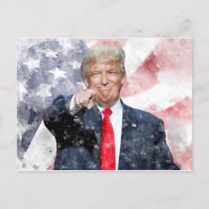 Donald Trump pointing with American flag Postcard