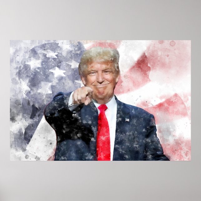 Donald Trump pointing with American flag Poster (Front)