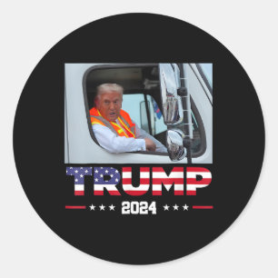 Donald Trump Rides In Garbage Truck 1 Classic Round Sticker