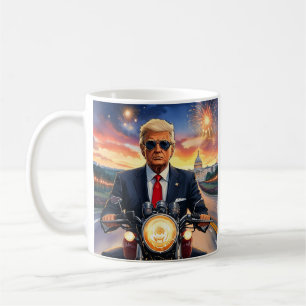 Donald Trump Riding Motorcycle US Capitol Firework Coffee Mug