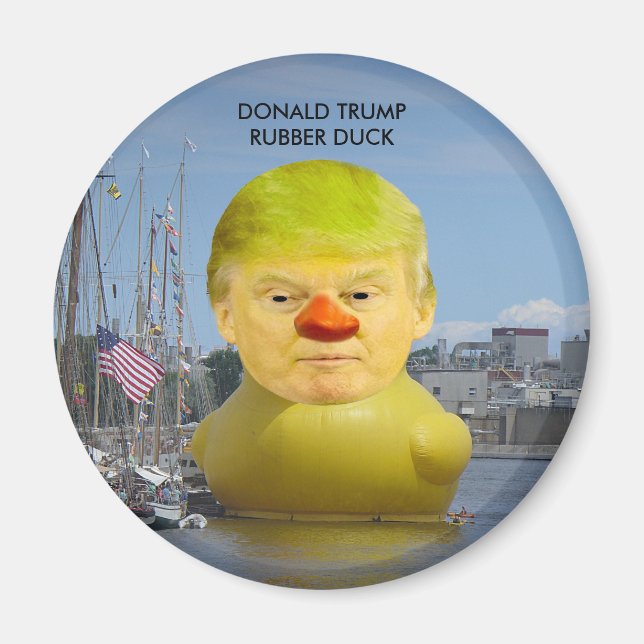 Donald Trump Rubber Yellow Duck Round Magnet (Front)