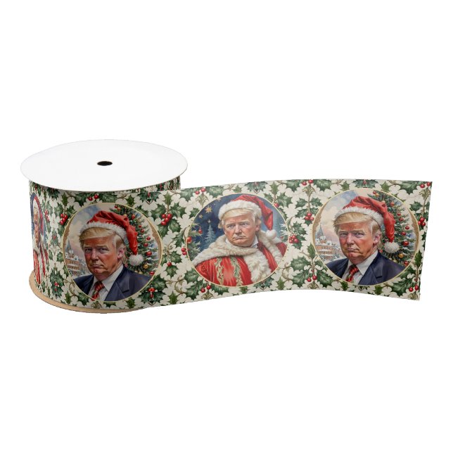 Donald Trump Santa Hat Christmas 3" Luxury  Satin Ribbon (Spool)