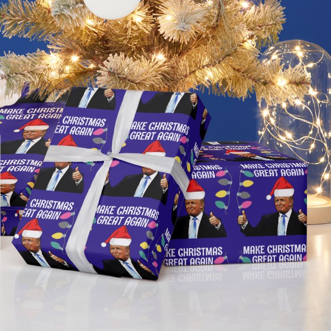 DONALD TRUMP SANTA HAT CHRISTMAS WRAPPING PAPER (Holidays)