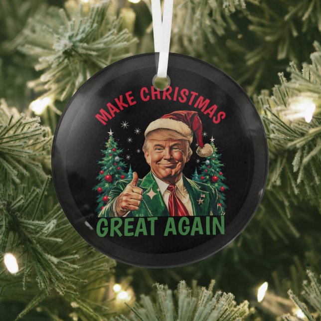 Donald Trump Santa hat Make Christmas Great Again Glass Tree Decoration (Insitu)