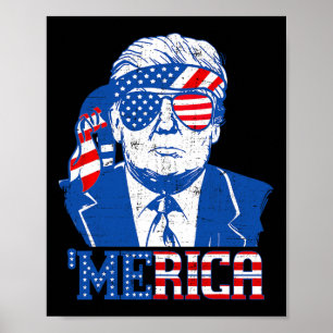 Donald Trump Shirt Merica Trump Sungl Us Flag 4th  Poster