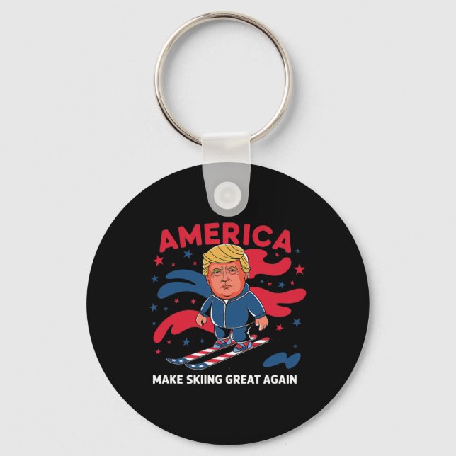 Donald Trump Skiing America - Make Skiing Great Ag Key Ring (Front)