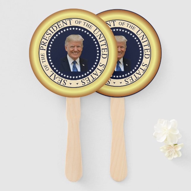 Donald Trump Smiling ~ Circled By Stars ~ 2020 ~ Hand Fan (Front and Back)