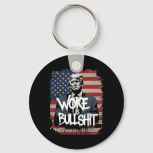 Donald Trump Supporter Tee Woke Is Bull Patriotic  Key Ring