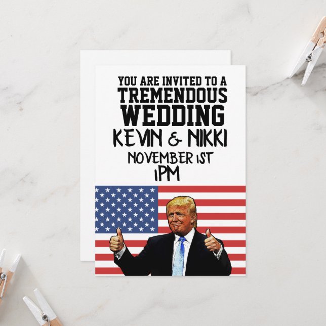 DONALD TRUMP TREMENDOUS WEDDING INVITATIONS (Front/Back In Situ)