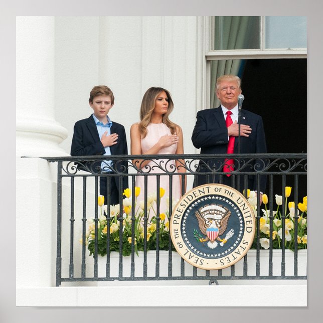 Donald Trump, W/ Melania & Barron At White House Poster (Front)